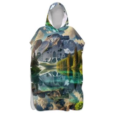 Imagem de Roupão de mudança de poncho de surfe para adultos toalha de banho com capuz de secagem rápida homens mulheres poncho com capuz colorido lago arte estética