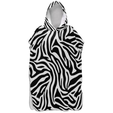 Imagem de Joisal Roupão para troca de poncho de surfe de secagem rápida para praia Adul toalha floral preto branco listras zebra ponchos femininos com capuz