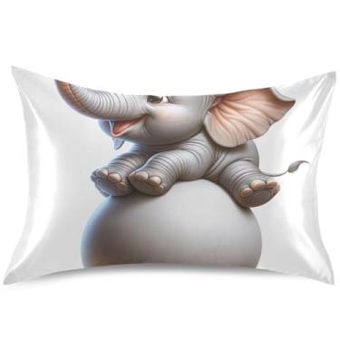 Imagem de Capa de almofada refrescante de cetim com bola de equilíbrio de elefante padrão King Queen com estampa extra macia, tamanho Queen, 76 cm x 50 cm