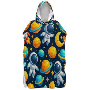Imagem de Joisal Poncho de surfe trocador de roupão adulto praia moletom toalha natação leve bonito astronauta planetas azul unissex adulto poncho com capuz