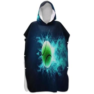 Imagem de Joisal Poncho de surfe trocador de roupão para praia Adul toalha floral reutilizável bola de tênis foto de fogo preto unissex adulto poncho com capuz