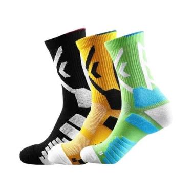 Imagem de Meias Esportivas Amarelas De Compressão 3 Pares Masculinas Respiráveis