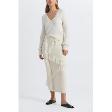 Imagem de Derek Lam 10 Crosby Saia feminina Hestia com franjas, Branca de Neve, P