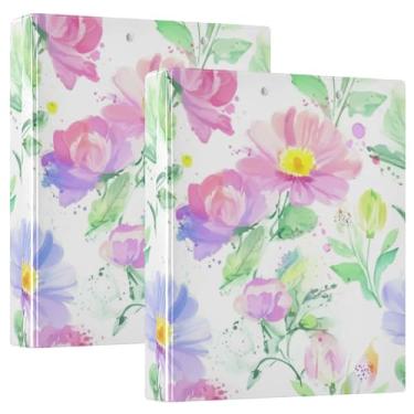 Imagem de Pastas em aquarela de flores silvestres pastel de 3,8 cm, 3 anéis, 200 folhas, para impressão de arte, portfólio, anel redondo, fichário de escritório, 31,5 x 27 x 6 cm, pacote com 2