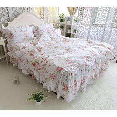 Imagem de Conjunto de 4 peças de capa de edredom com flores coloridas e babados para todas as estações, 1,2 m, tamanho solteiro, 3 peças (1,8 m, tamanho Queen 4 peças)