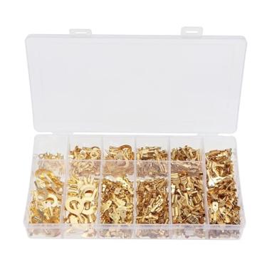 Imagem de ROUPWKWO 750 peças M3/M4/M5/M6/M8/M10 argolas anelares não isoladas 2,8/4,8/6,3 mm terminais de crimpagem de latão conjunto de conectores de fio terminal (450 peças)