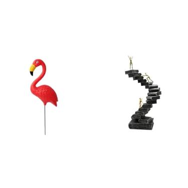 Imagem de Whtkoph Escultura de Flamingo para Jardim de Fadas E Estátua Abstrata de Escada em Resina, Ideal para Decoração de Jardim Na Primavera, Estante, Mesa Ou Qualq