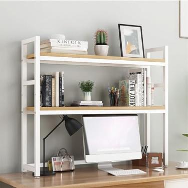 Imagem de Estante/estante de mesa de 3 níveis - Estante de mesa de computador, estante de mesa de computador, prateleira de madeira multiuso, prateleiras de decoração de casa, para material de escritório para