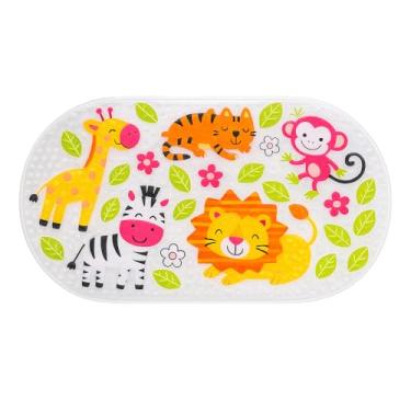 Imagem de Tapete Infantil p/Banheiro, PVC c/Ventosas, Antiderrapante. Tapete p/Box ou Banheira. Temas Divertidos p/Crianças (Safari)