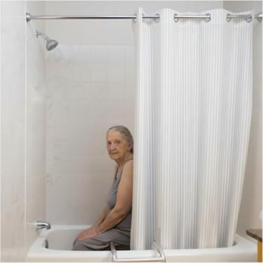 Imagem de Cortina de chuveiro de banco de transferência - Cortina de segurança de banho para idosos, adultos e pacientes com deficiência, poliéster resistente à água, 188 cm C x 182 cm L, 1 quilate (branco)