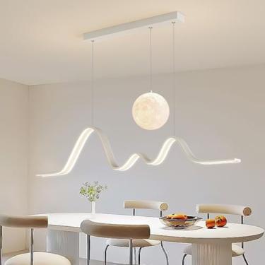 Imagem de Luminária pendente moderna de LED para cozinha e mesa de jantar, 55W, design linear, dimerizável com controle remoto, ideal para sala de jantar, sala de estar, bar e escritório (branca).