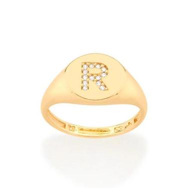 Imagem de Anel Rommanel Letras Folheado a Ouro com Zircônia 512964, Dourado, 16