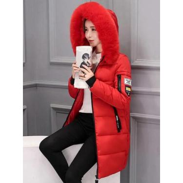 Imagem de Parka Feminina De Inverno Quente Com Gola De Pele, Capuz, Bolsos Com Z