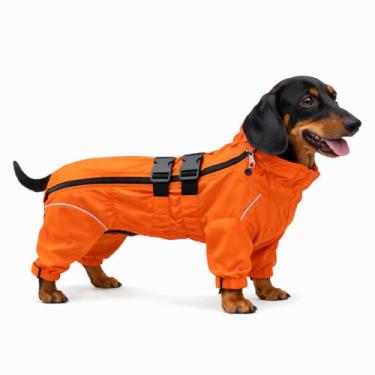 Imagem de Jaqueta impermeável para cães, leve, impermeável, refletiva, segurança para cães, à prova de vento, à prova de neve, colete para cães Corgis Dachshund pequeno, médio, grande, laranja, D-M