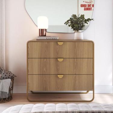 Imagem de Cômoda 3 Gavetas 90cm Orgânico Pé Metal Luna Artesano, Hanover/Dourado