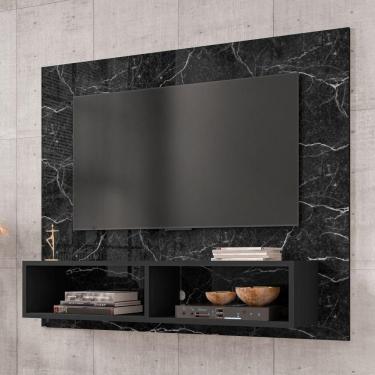 Imagem de Painel Para Tv Ottawa Com 2 Nichos Nero Efeito Marmorizado