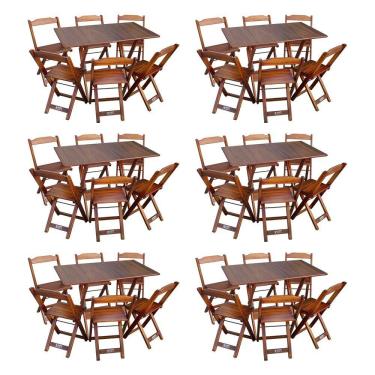 Imagem de Kit 6 Conjuntos De Mesa Dobráveis De Madeira 70x110cm Com 6 Cadeiras Imbuia
