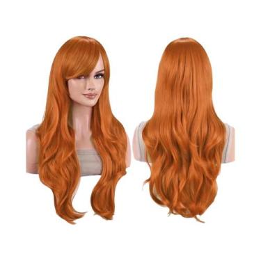 Imagem de Peruca Sintética Colorida De 70cm Com Ondas E Franja Para Mulheres, Fa