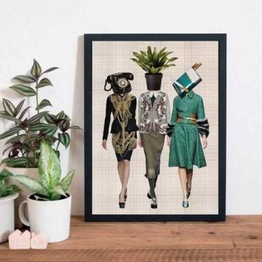 Imagem de Quadro Estilo Colagem Mulheres Retrô 24X18Cm - Com Vidro - Quadros On-
