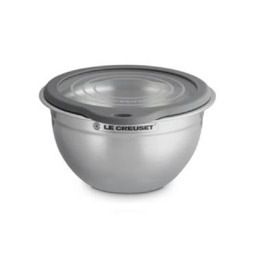 Imagem de MIXING BOWL LE CREUSET 27CM EM AÇO INOX COM TAMPA DE VIDRO 41600270010100