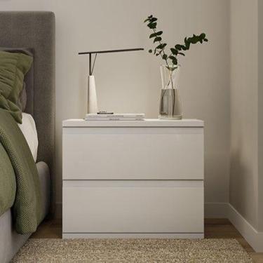 Imagem de Mesa de Cabeceira 60cm 2 Gavetas com Puxador Cava sem Pés Branco Elunn