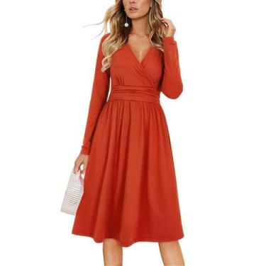 Imagem de Vestido feminino OUGES, de outono, decote em V, casual, para trabalho,