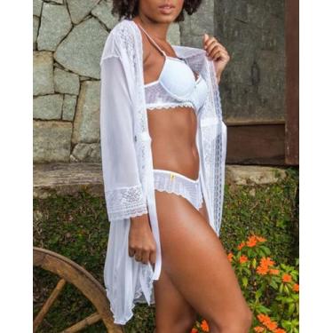 Imagem de Robe Sexy de Luxo em Tule e Renda Sensual com Transparência - 1700018 