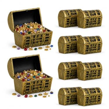 Imagem de 10 Peças Mini Baús De Tesouro Pirata Plástico Com Acabamento Dourado Caixa Jogos Brinquedos Conjunto Festa Aniversário Lembrancinhas Suprimentos