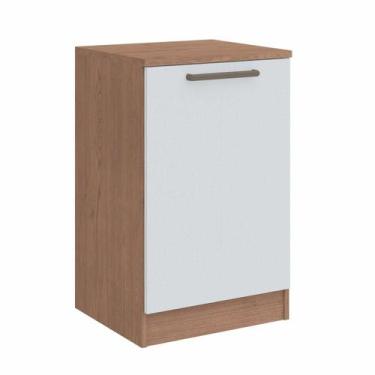 Imagem de Mesa de Cabeceira Modulada Requinte com 1 Porta - Macadâmia/Branco Lin