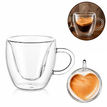 Imagem de Xícara para Bebidas Quentes e Frias Xícara de Vidro Borossilicato Parede Dupla Coração com Isolamento Térmico para Café