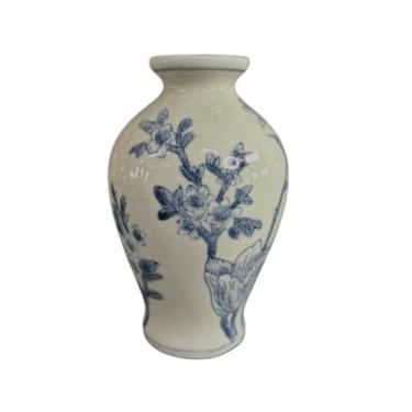 Imagem de Vaso Decor Cerâmica Portuguesa Floral Azul e Branco 15cm - MP3 Import