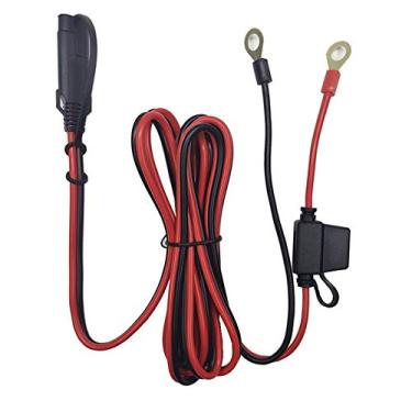 Imagem de Cabo de carregamento de bateria, cabo terminal de fiação de 2 pinos, plugue de desconexão rápida, cabo de extensão de bateria SAE, 12 V- 24 V com 15 A fundido 7 FT 16 AWG fio de cobre para motocicleta (7 FT)