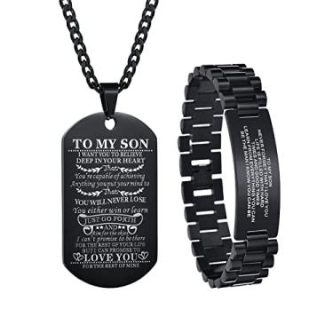 Imagem de Pulseira e colar de 2 peças para filho da mãe e do pai, pulseiras personalizadas, aço inoxidável com ferramenta ajustável, colar gravado para de formatura, Aço inoxidável, Sem pedras preciosas