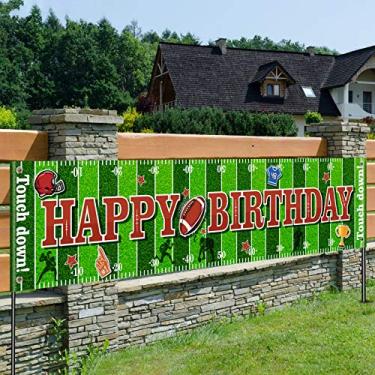 Imagem de Banner de Futebol Happy Birthday Decorações de Festa Temática Super Bowl Sunday Game Day Sports Fan Suprimentos de Festa de Aniversário para Meninos (177 x 40 cm)