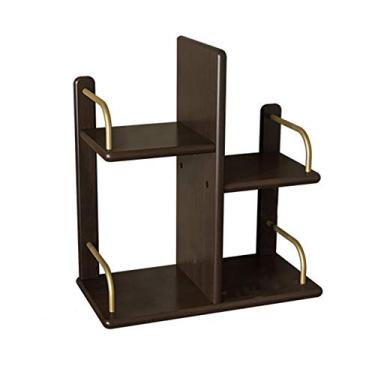 Imagem de KIZQYN Estante de livros ajustável estante multicamadas estantes de armazenamento de arquivos de escritório de grande capacidade organizador de mesa (marrom, branco, cinza) estante de livros (cor: marrom)