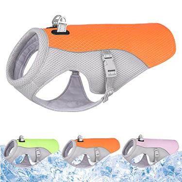 Imagem de Colete de resfriamento para cães de verão arnês refletivo de liberação rápida roupas quentes para animais de estimação jaqueta de gelo respirável para cachorro pequeno, médio grande, laranja, 3GG (peito: 97cm)