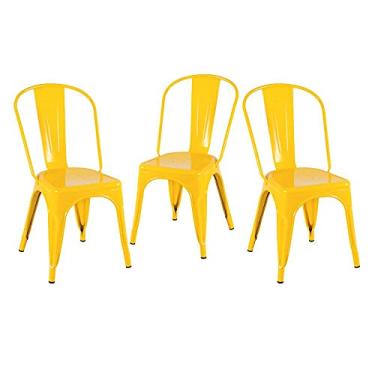 Imagem de Loft7, Kit 3 Cadeiras Iron Tolix Design Industrial em Aço Carbono Vintage e Elegante Versátil Sala de Jantar Cozinha Bar Varanda Gourmet, Amarelo