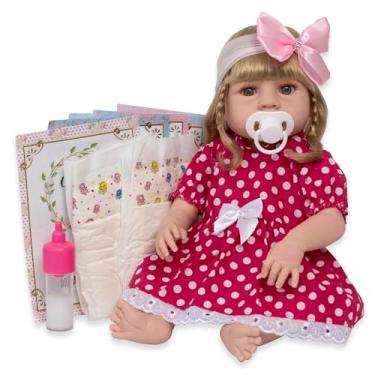 Imagem de Boneca Reborn Bebê Abigail Vestido Bolinha Rosa 13 Itens