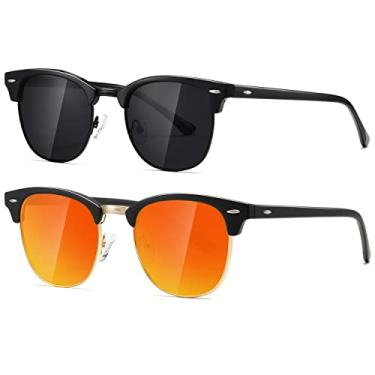 Imagem de AEVOGUE Óculos de sol polarizados para mulheres e homens, armação semi sem aro, óculos de sol retrô AE0369, Espelho preto brilhante e vermelho fosco, One site fit all