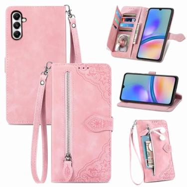 Imagem de Furiet Capa carteira compatível com Samsung Galaxy A05s/A05 com alça de pulso e suporte de cartão flip de couro, acessórios de celular, capa de telefone para Ao5s Ao5 A 05s 05 mulheres homens rosa