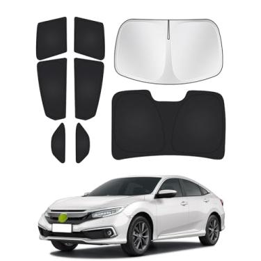 Imagem de Canvcle Compatível com Para-brisas Honda Civic 2016-2021 Kit de Cobertura de Sombra de Janelas Completas Bloqueador Solar Janela Lateral Mantenha o Veículo Frio Preto Conjunto de 8 Peças
