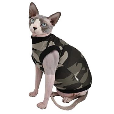 Imagem de Sphynx Camisetas de verão de algodão para gatos sem pelos, roupas para animais de estimação, colete de gola redonda, camisetas para gatinhos, sem mangas, roupas para gatos e cães pequenos (Médio,