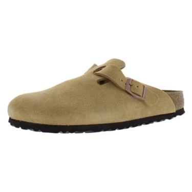 Imagem de Birkenstock Tamancos masculinos de camurça macia com palmilha Boston, Creme latte, 7-7.5 Narrow