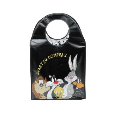 Imagem de Sacola Multiuso Retornável Looney Tunes Lest Go Shopping Preto 40X15X64 Cm 43555