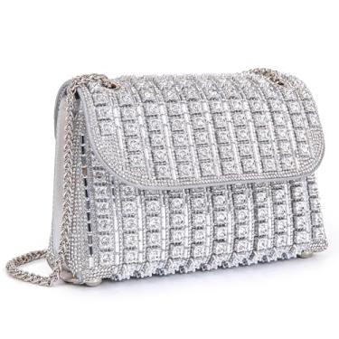 Imagem de BBTT.ful Bolsas de ombro, bolsa transversal, bolsas de mão com cristais de strass, bolsa de noite para mulheres bolsa clutch com corrente, Estilo 2: prata, Small