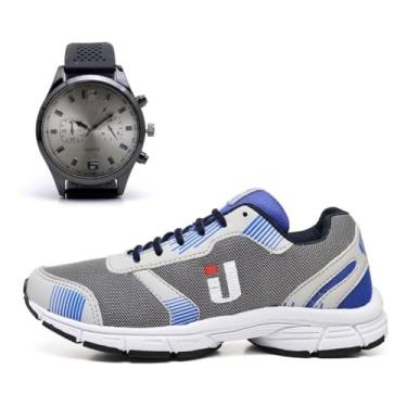 Imagem de Tênis Casual Esportivo Masculino Super Leve Macio Combo Mais Relógio (Cinza, BR, Adulto, Numérico, M, 39)