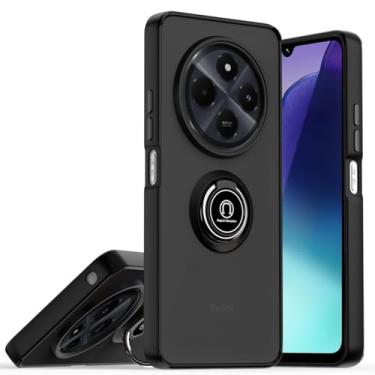 Imagem de QUIETIP Capa compatível com Redmi 14C e Poco C75 com protetor de tela, TPU + anel magnético de policarbonato rígido, capa de suporte para carro, preta