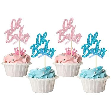Imagem de 24Pcs Oh Baby Cupcake Toppers Glitter Baby Shower Cupcake Picks with Pink Blue Bow Gender Reveal Cupcake Decorations for Boy or Girl Theme Baby Shower Kids Birthday Party Cake Decorations Supplies Blue Pink