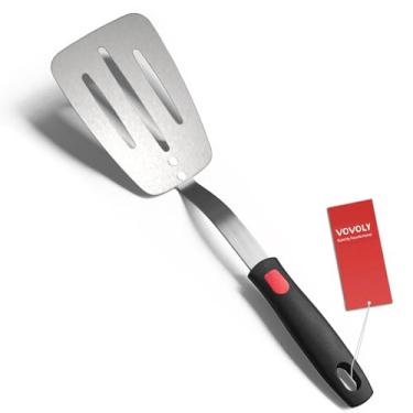 Imagem de Vovoly Espátula Flexível de Aço Inoxidável, Grande, com Lâmina Fina, Cabo de Silicone Resistente ao Calor, Ótima para Ovos, Biscoitos, Carne, Crepes