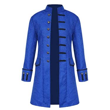 Imagem de Jaqueta masculina vintage estilo steampunk, fantasia gótica, para cosplay de Halloween, medieval, vitoriana, casaco longo, uniforme, Azul, GG
